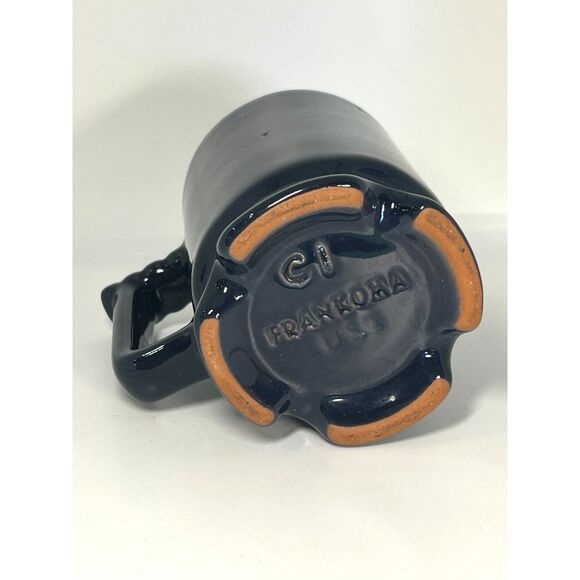 3 Red Blue Vintage Frankoma Mug Set Footed Ceramic Cups Coffee Tea Handle 1950 - Picture 6 of 9